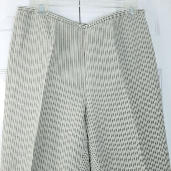 Kate Hill For Lord & Taylor Pants Striped Cream Gray Linen Blend Size 8P - Picture 1 of 13